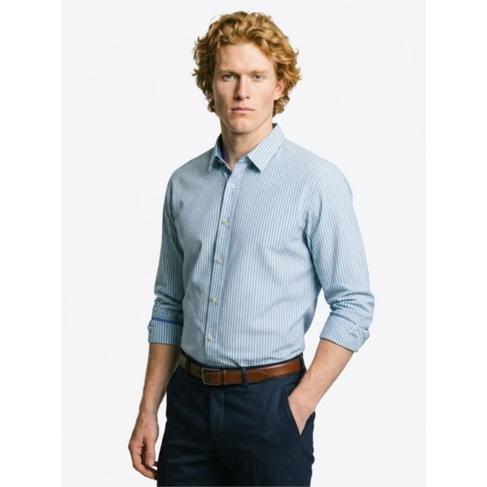 (..2)RCH Richards Men's Blue Stripe Casual Shirt  Long Sleeve Size L (3)cotton